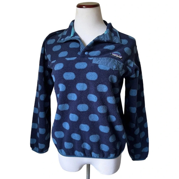 Patagonia Women’s Blue Polka Dot Synchilla Snap-T Fleece Small - Picture 1 of 8